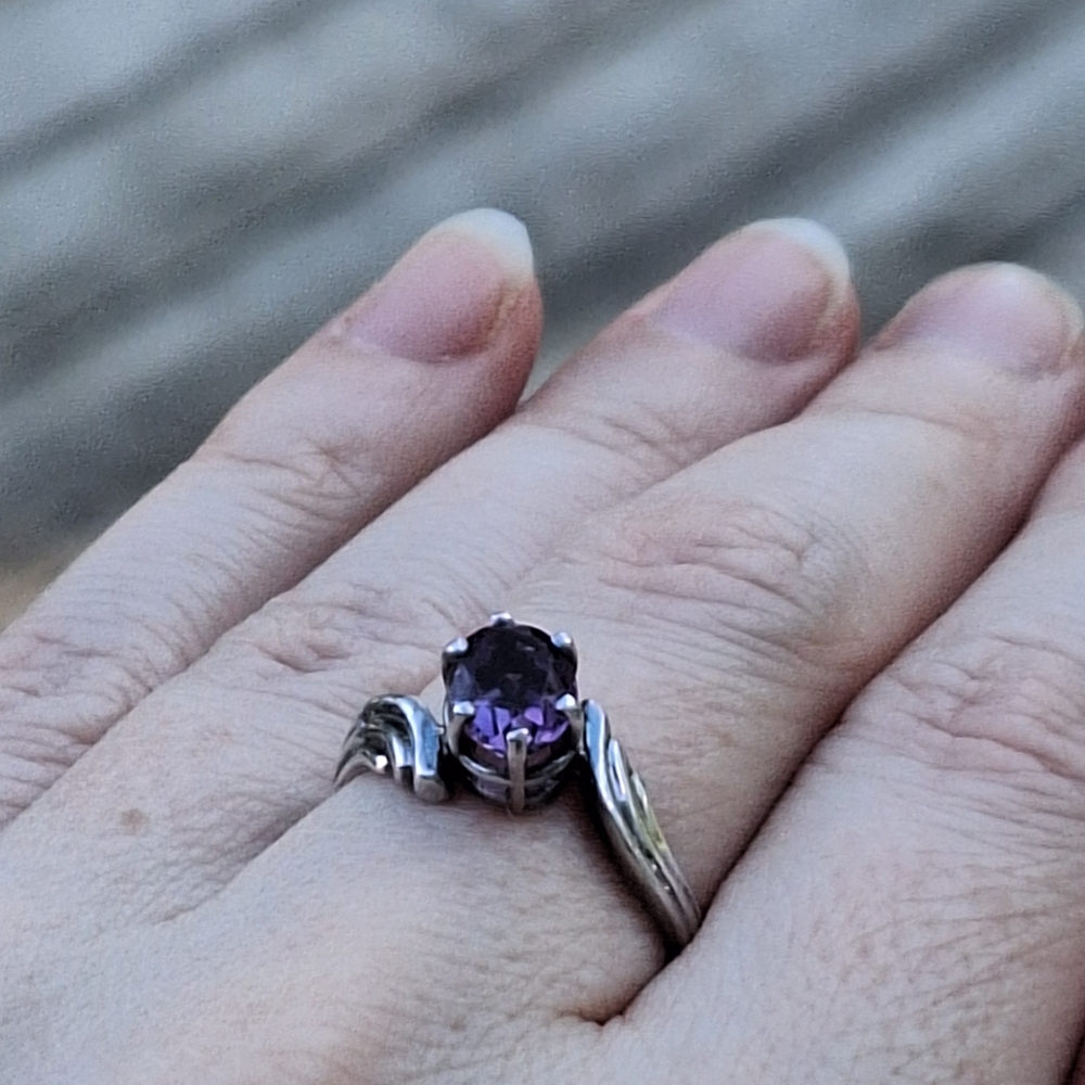 Southwestern Amethyst Ring 'PGR', Retro Style Sz 8 Marked "Sterling" VTG - Picture 2 of 11